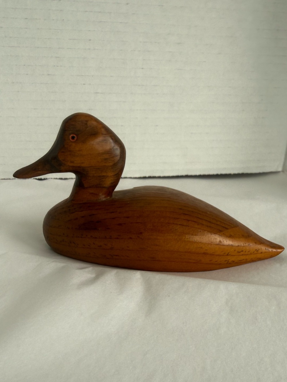 VTG Hand Carved Pine Wood Redhead Duck Decoy Figurine 5" Long Folkart Rustic